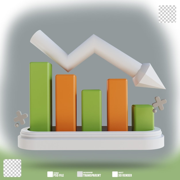 3D illustration business graph down