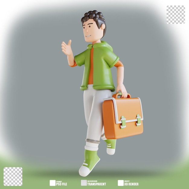 3D illustration business man hold the briefcase 2