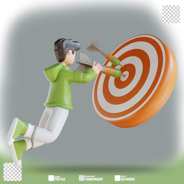 3D illustration business man with target