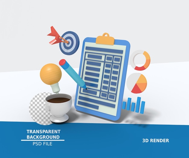 3d illustration of a business plan on paper