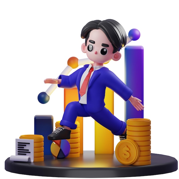 3d Illustration of Businessman Happy Jumping Pose Financial Advisor