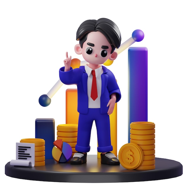 3d Illustration of Businessman Pointing Up Financial Advisor