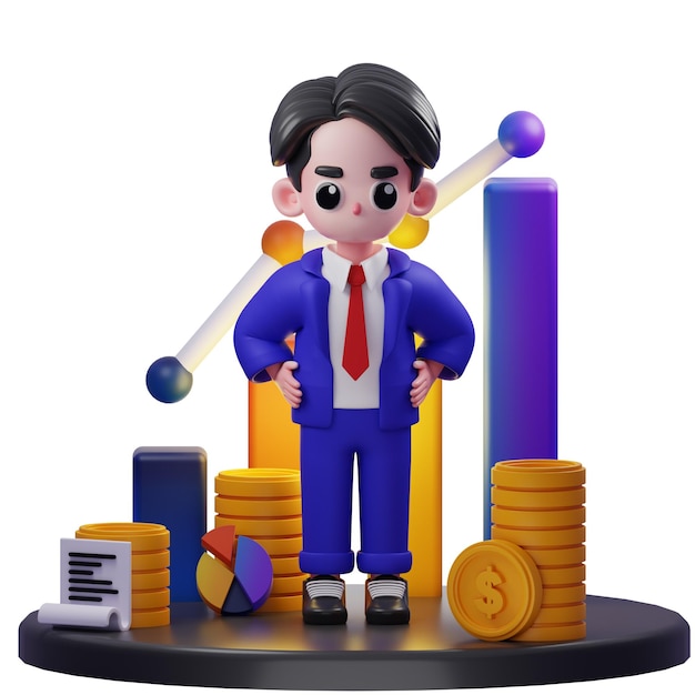 3d Illustration of Businessman Standing Financial Advisor