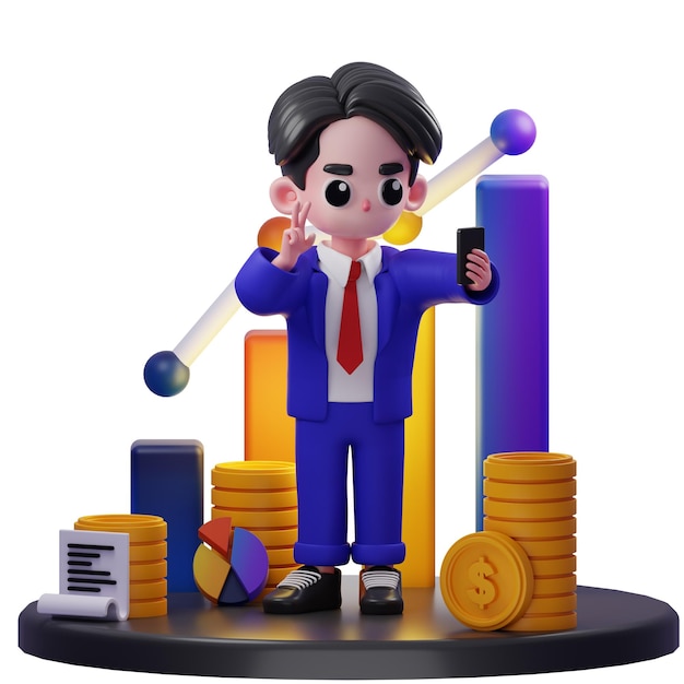 3d Illustration of Businessman Taking a Selfie Financial Advisor