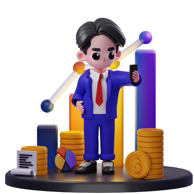 3d Illustration of Businessman Using Phone Financial Advisor