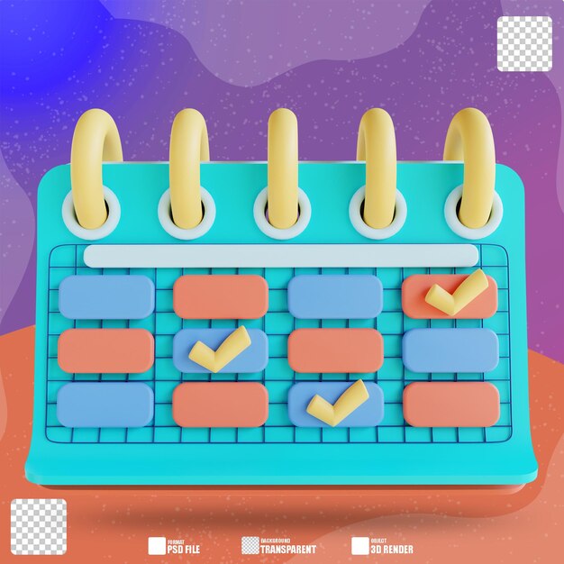 3D illustration calendar and checklist