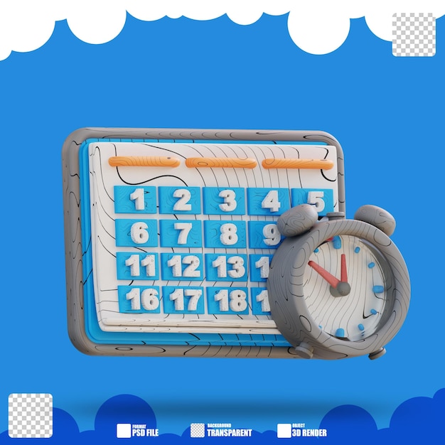 3d illustration calendar and clock schedule 3