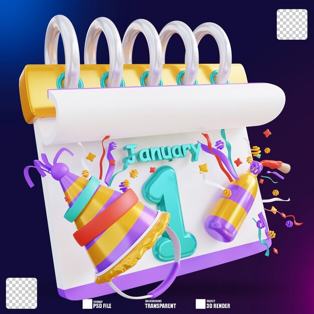 3d illustration calendar hat and bottle 2