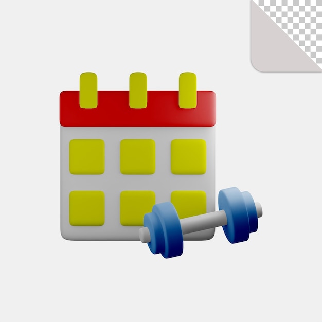 3d illustration calendar wtih barbell icon