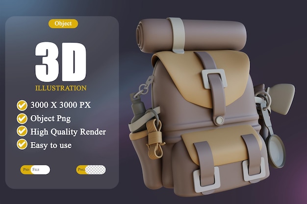 3D Illustration camping backpack 2