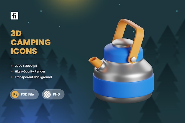 PSD 3d illustration camping kettle icons