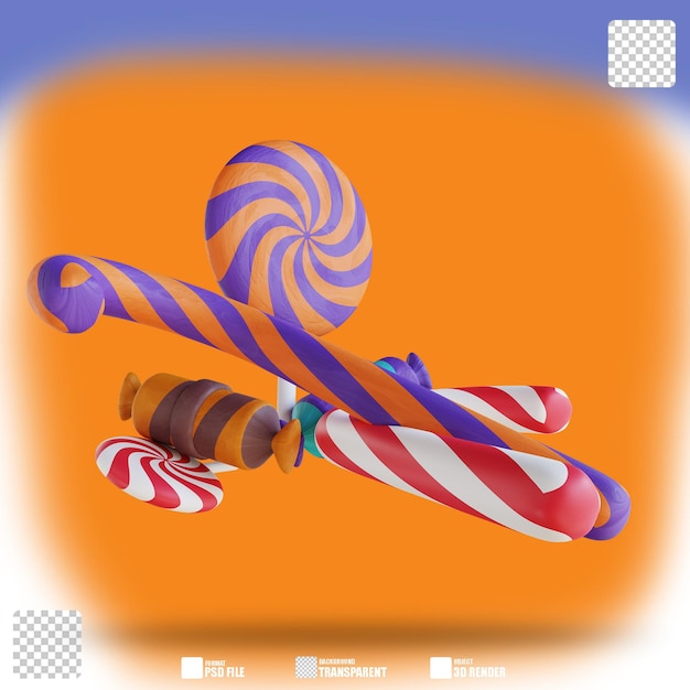 3d illustration candy canes and lollipops 3