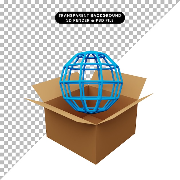 3d illustration of cardboard with globe internet