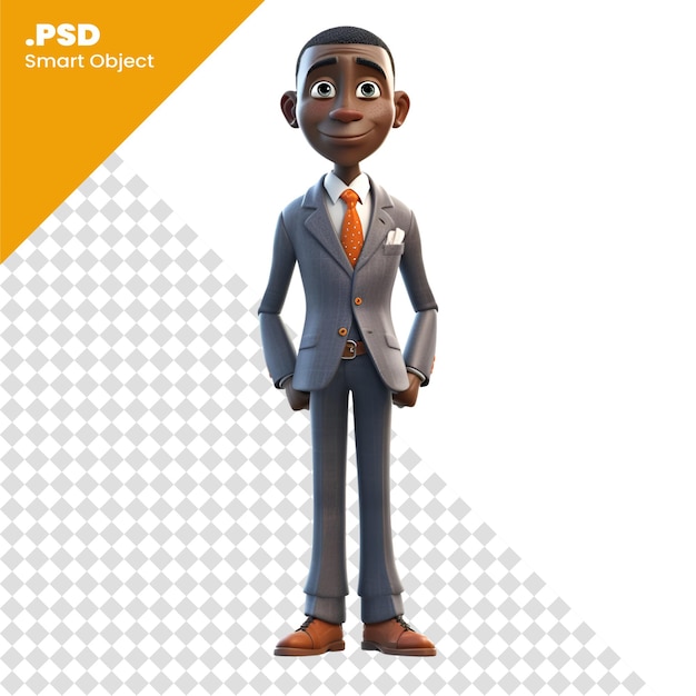 3D illustration of a cartoon character with business casual outfit and tie PSD template