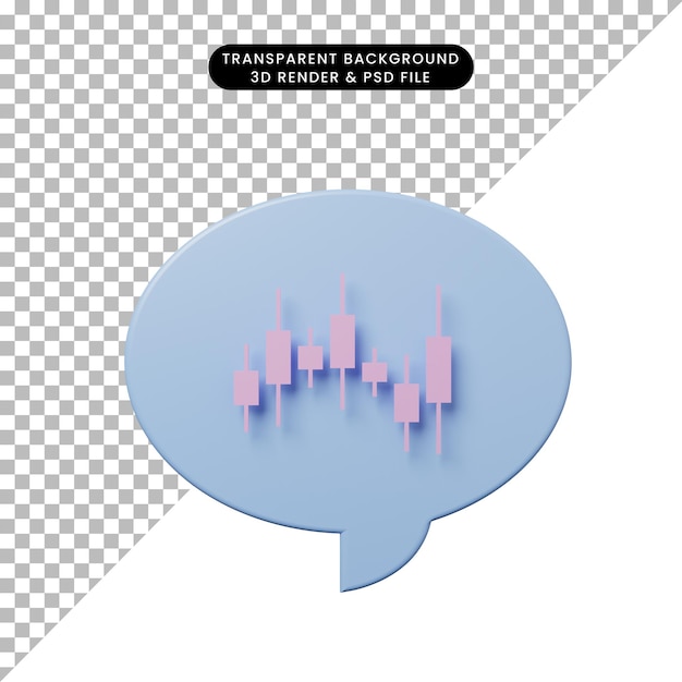 PSD 3d illustration chat bubble with candle stick graph