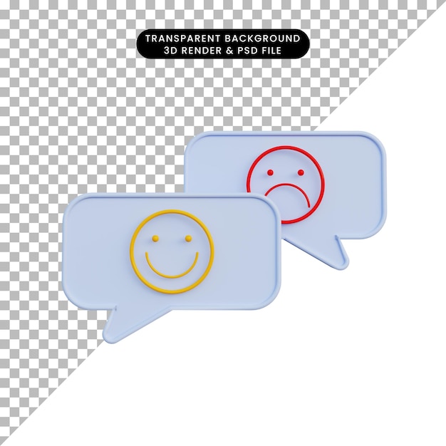 3d illustration chat bubble with emoticon smile and sad