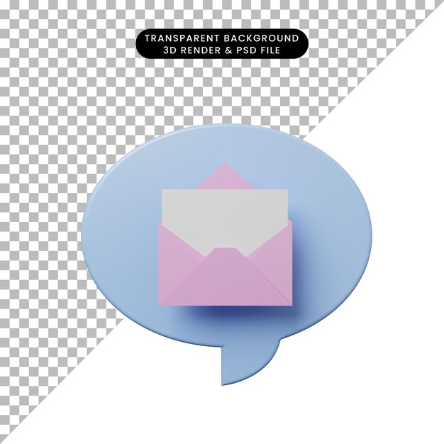 3d illustration chat bubble with envelope open with paper