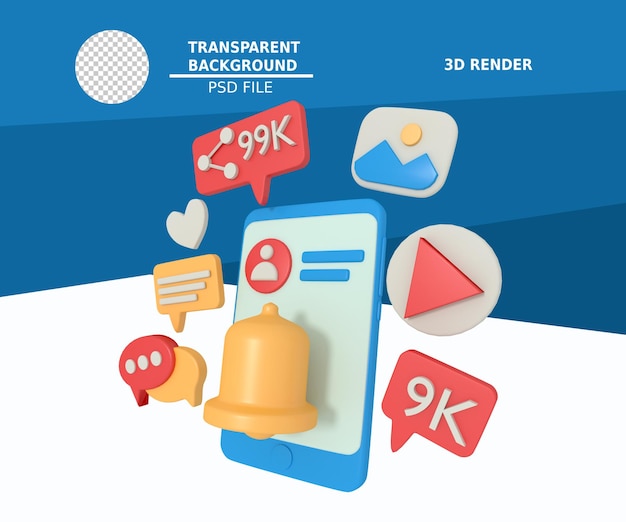 3d illustration of chat notification and share on smartphone