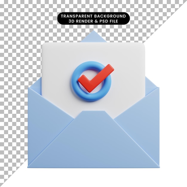 3d illustration of checklist concept on envelope with checklist paper