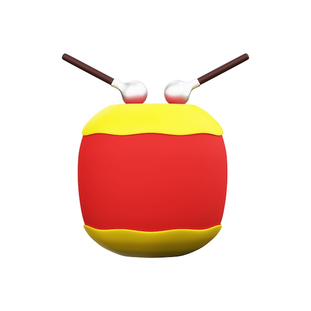 3D Illustration Of Chinese Drum With Sticks Icon