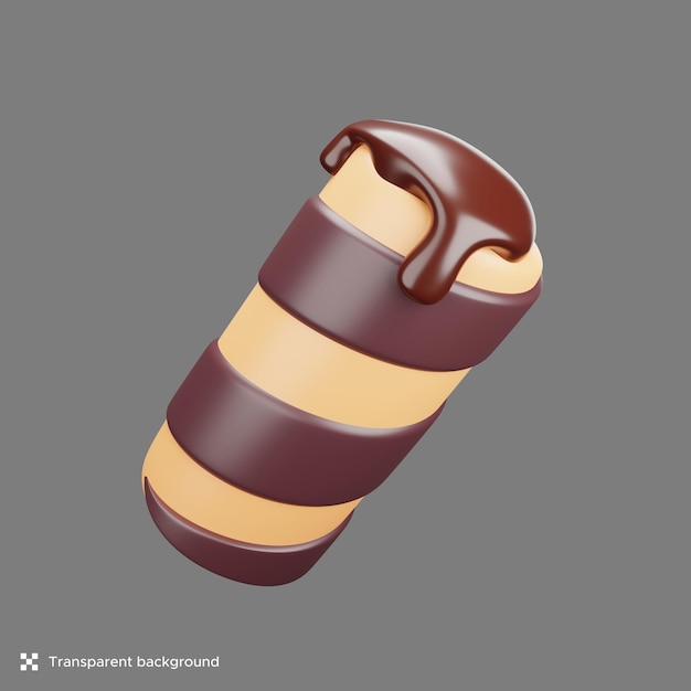 3d illustration of chocolate wafer roll with a cute style