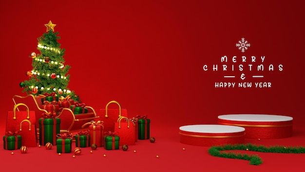 3d illustration Christmas and new year background 3d podium greeting card banner poster