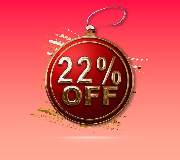 3d illustration Christmas promotion 22 percent discount tag luxurious