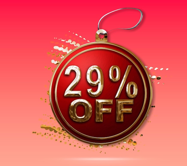 3d illustration Christmas promotion 29 percent discount tag luxurious