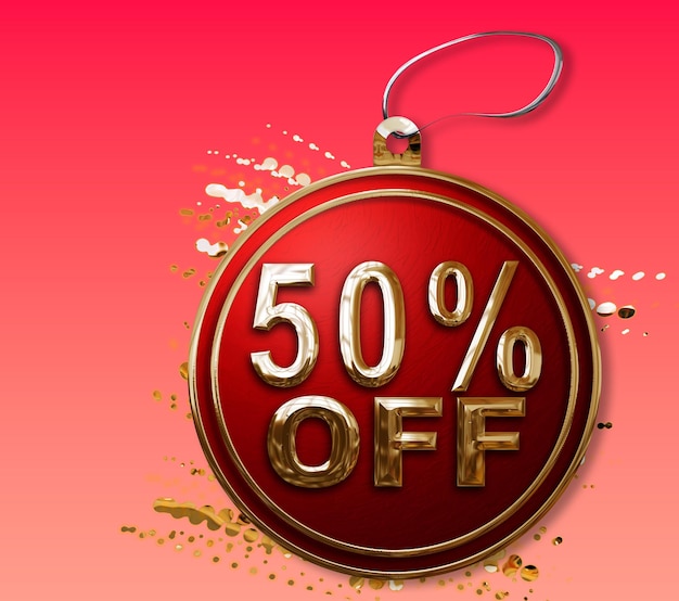 3d illustration Christmas promotion 50 percent discount tag luxurious