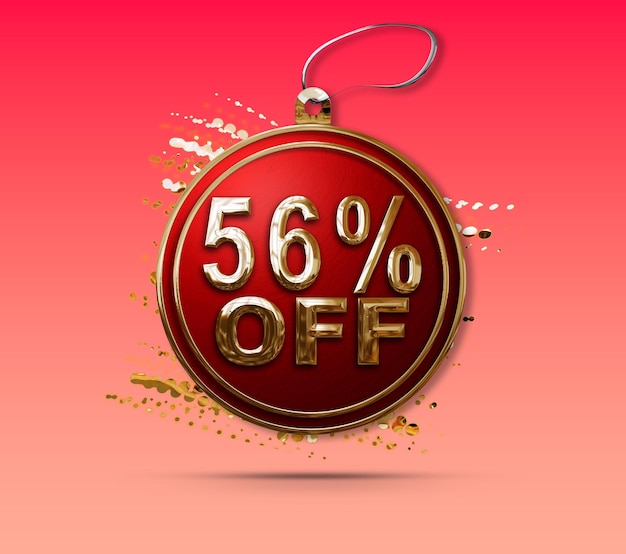 3d illustration Christmas promotion 56 percent discount tag luxurious