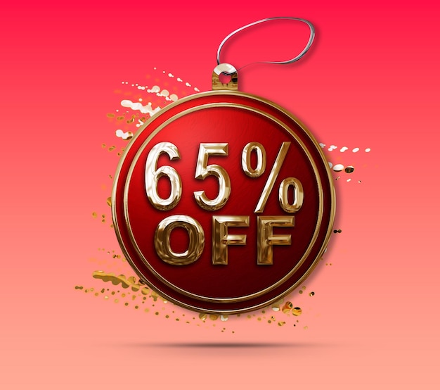 3d illustration Christmas promotion 65 percent discount tag luxurious