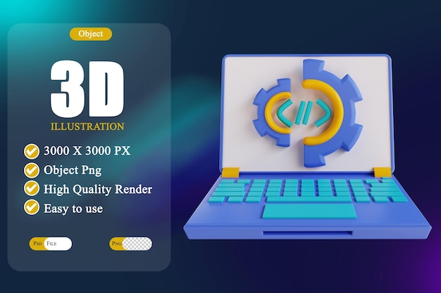 3D illustration code laptop settings 3