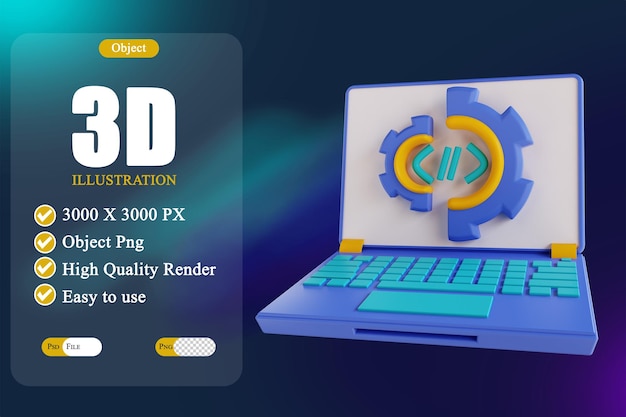 3D illustration code laptop settings