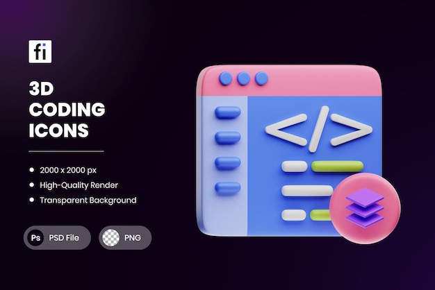 PSD 3d illustration coding code compiler