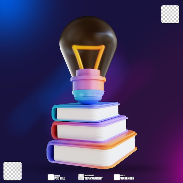 PSD 3d illustration colorful book and lamp