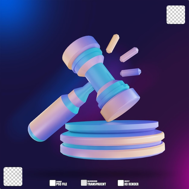 3D illustration colorful court hammer 2