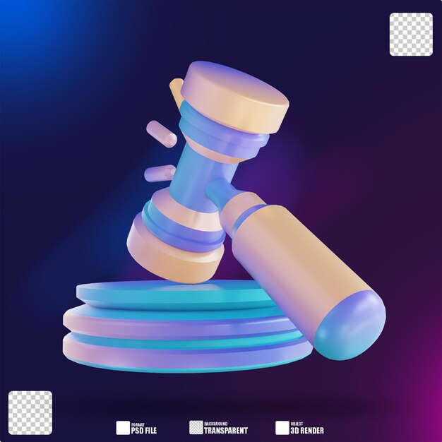 3D illustration colorful court hammer 3