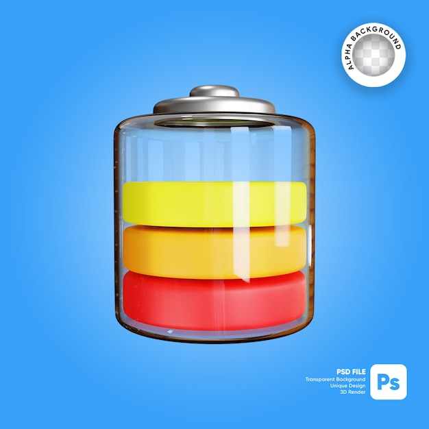 3d illustration Colorful Half Full Battery