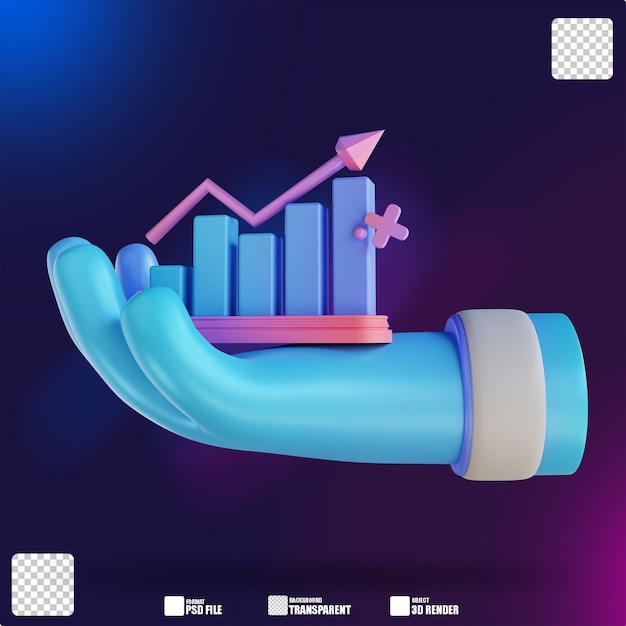 3D illustration colorful hand monitoring graph up 2