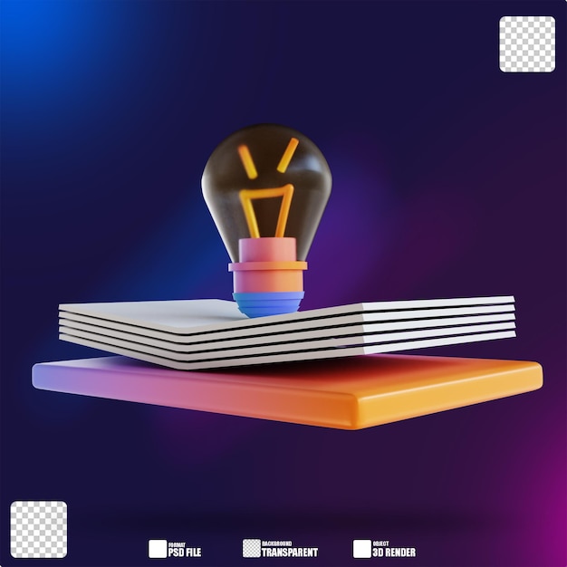 PSD 3d illustration colorful lamp and book