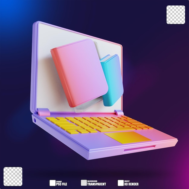 3D illustration colorful laptop and book 3