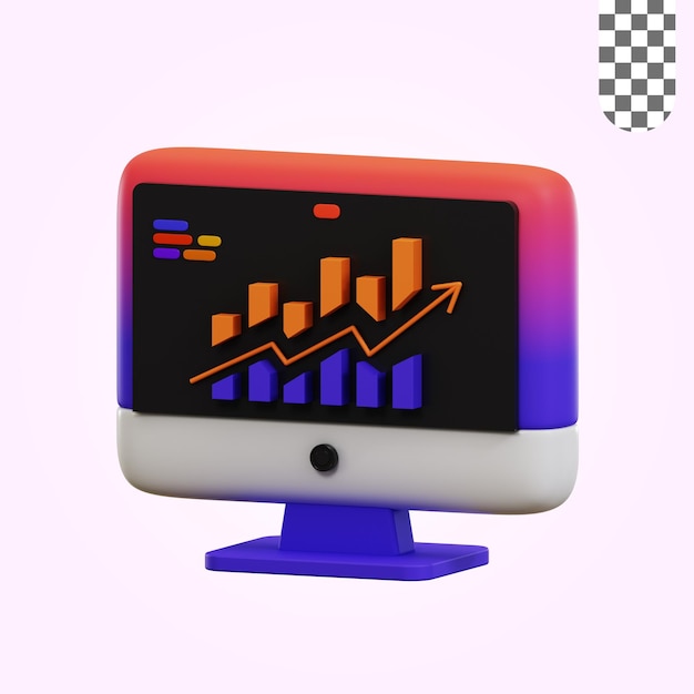 3D Illustration Computer With Graphic Screen