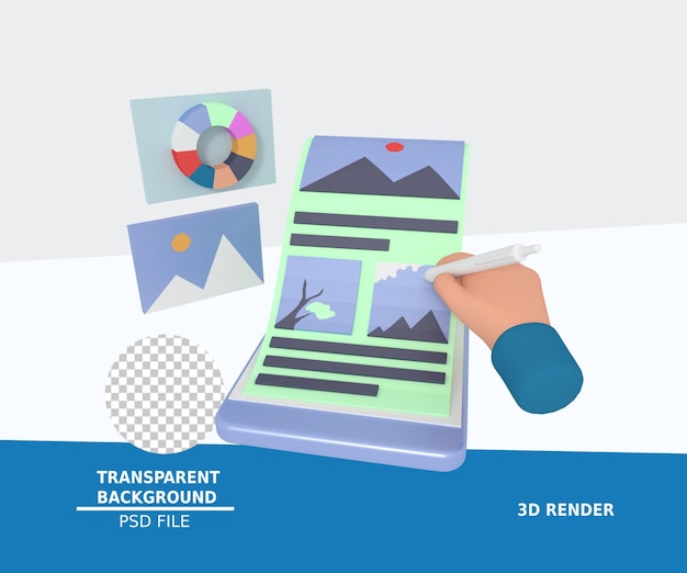 3d illustration of creating a UI design concept on a smartphone