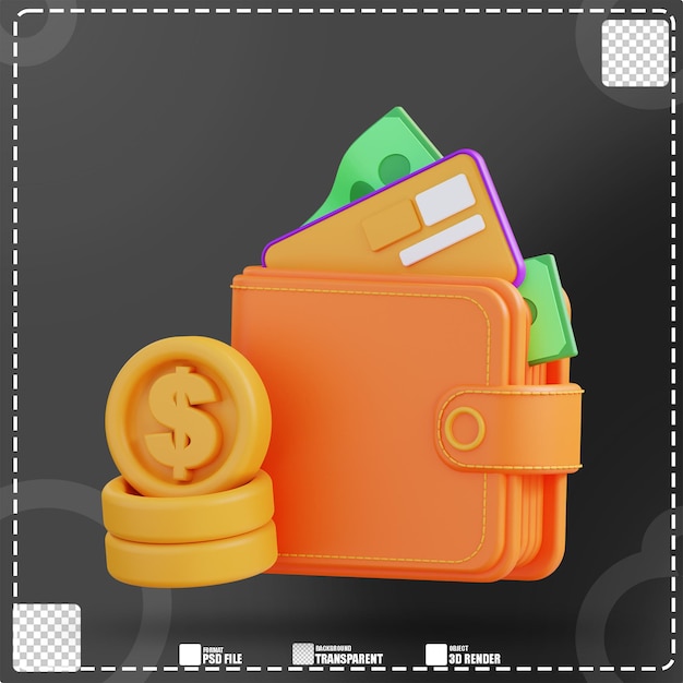 3d illustration credit card wallet and money 2