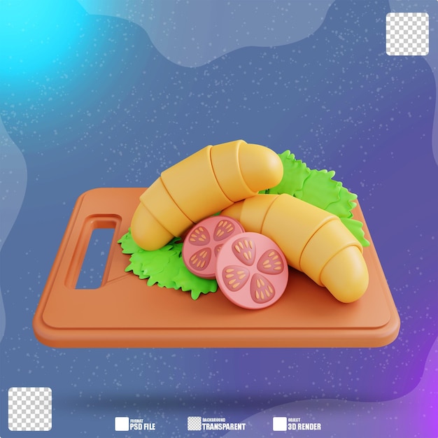 3D illustration of croissant 3