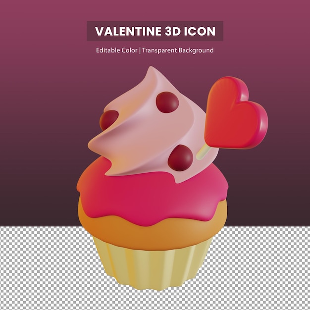 PSD 3d illustration of cupcake with hearts for valentines day