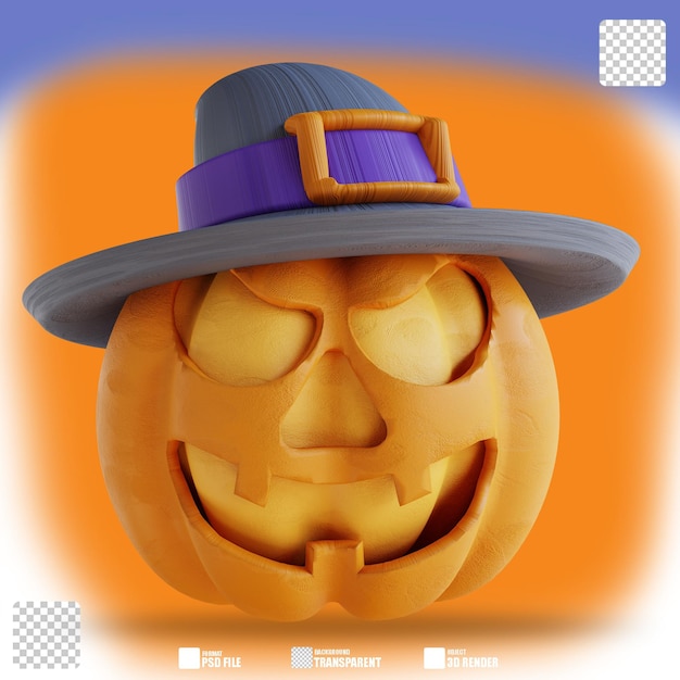 3d illustration cute pumpkin laughing wearing witch hat 2