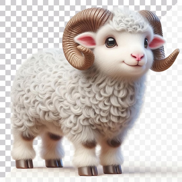 PSD 3d illustration of a cute ram with big horns isolated on a transparent background