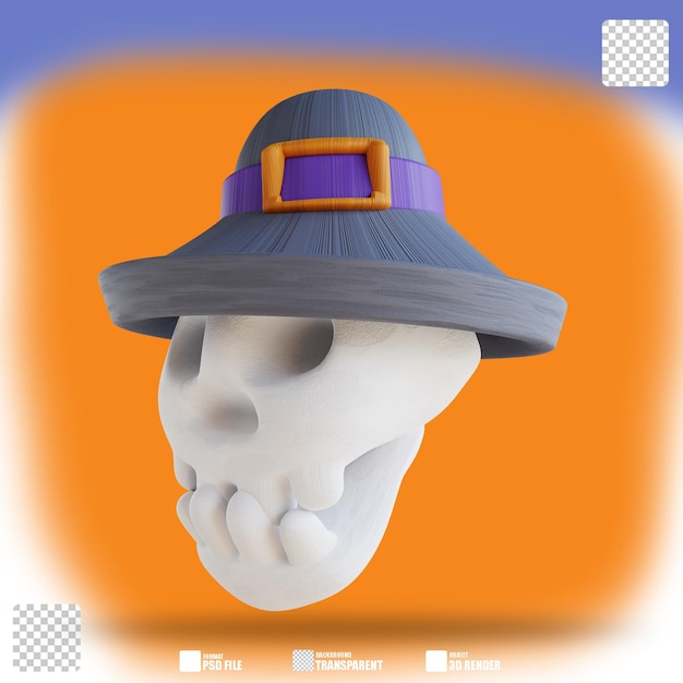 3d illustration cute skull with witch hat 2