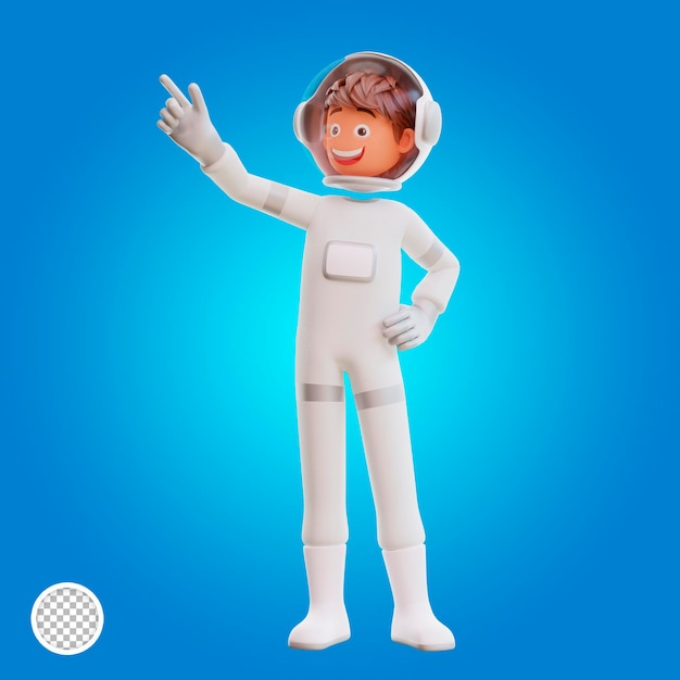 3d illustration cute spaceman astronaut pointing up